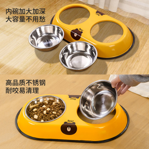 狗碗狗盆貓碗貓食盆狗狗飯盆防打翻雙碗喝水一體中小型犬寵物用品