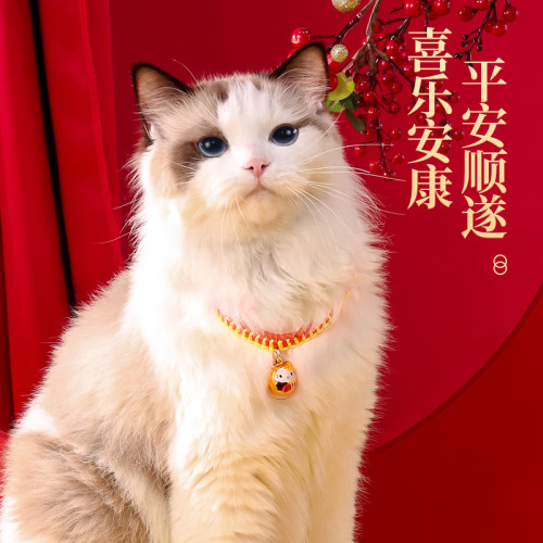 貓咪項圈新年貓鈴鐺長命鎖圍脖狗狗貓貓脖子飾品裝飾脖圈寵物項鍊