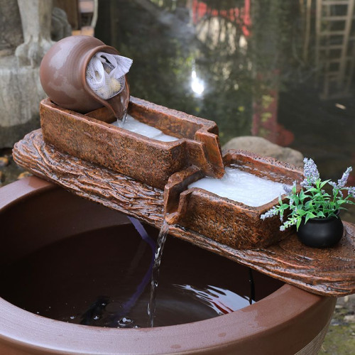 魚缸過濾器循環系統庭院造景水池樹脂流水擺件仿竹子過濾器裝飾