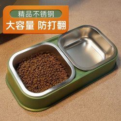 寵物不鏽鋼雙碗食盆狗碗貓碗飲水二合一防打翻貓咪狗狗專用飯碗