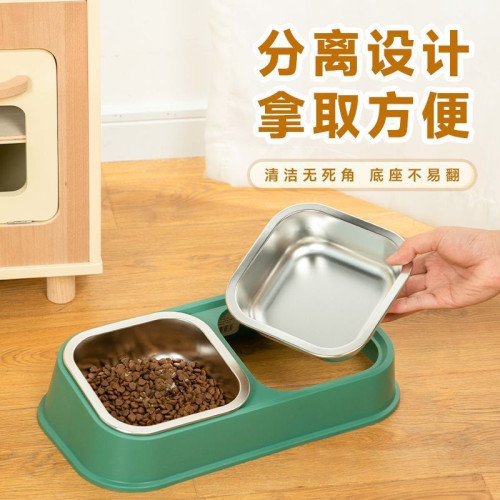 寵物不鏽鋼雙碗食盆狗碗貓碗飲水二合一防打翻貓咪狗狗專用飯碗