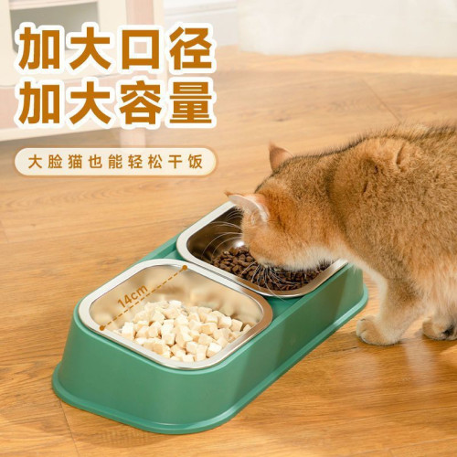 寵物不鏽鋼雙碗食盆狗碗貓碗飲水二合一防打翻貓咪狗狗專用飯碗