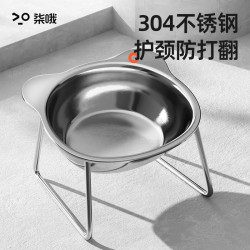 貓碗狗碗不鏽鋼貓食盆不易打翻貓咪喝水碗保護頸椎增高架寵物飯碗