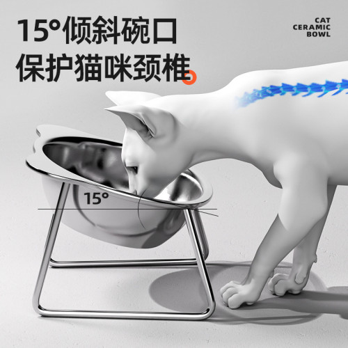 貓碗狗碗不鏽鋼貓食盆不易打翻貓咪喝水碗保護頸椎增高架寵物飯碗