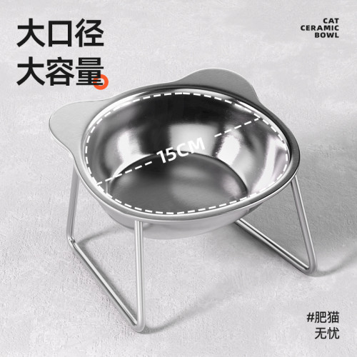 貓碗狗碗不鏽鋼貓食盆不易打翻貓咪喝水碗保護頸椎增高架寵物飯碗
