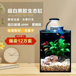 超白玻璃魚缸小型客廳桌面辦公桌魚缸鬭魚缸長方形家用迷你魚缸