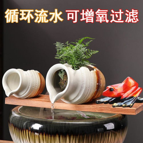 瓦罐流水擺件陶瓷罐魚池噴泉出水口生態古法養魚缸過濾器循環靜音