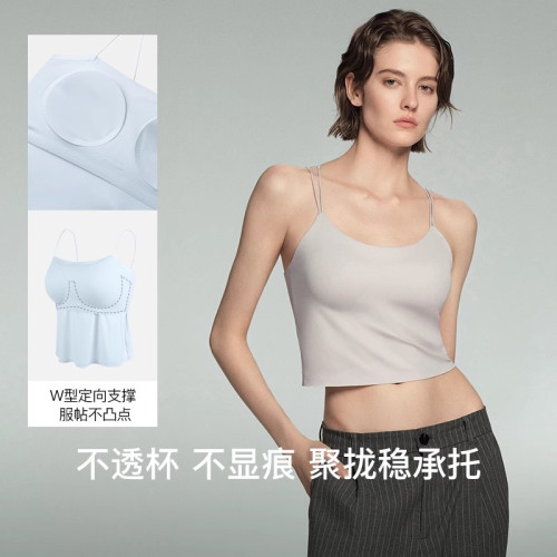 嚴選 春夏裸感運動內衣女高級感健身美背背心帶胸墊褶皺瑜伽吊帶