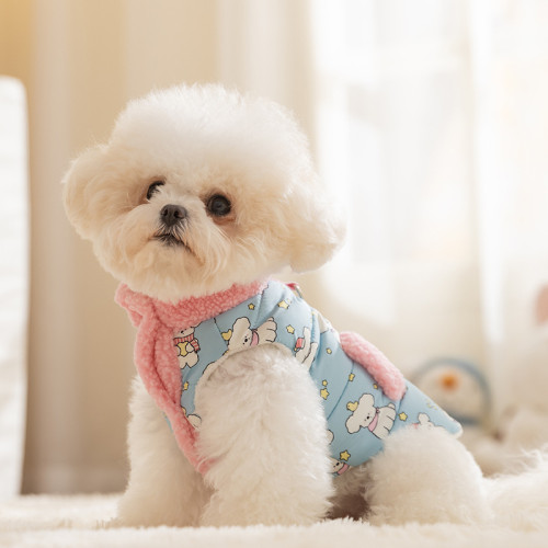新款秋冬季寵物服飾中小型犬卡通印花高領泰迪馬甲保暖小狗狗衣服