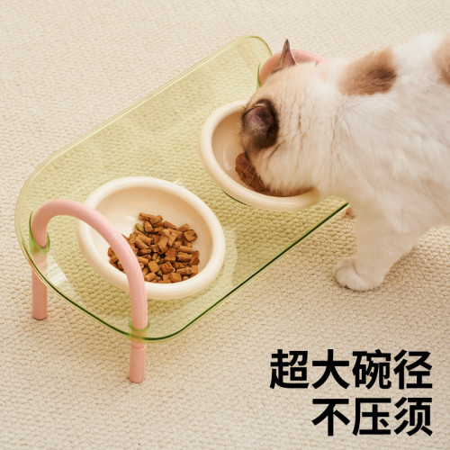 嚴選雙碗食品級塑膠護頸貓碗可調節狗碗寵物貓咪防打繙寵物用品