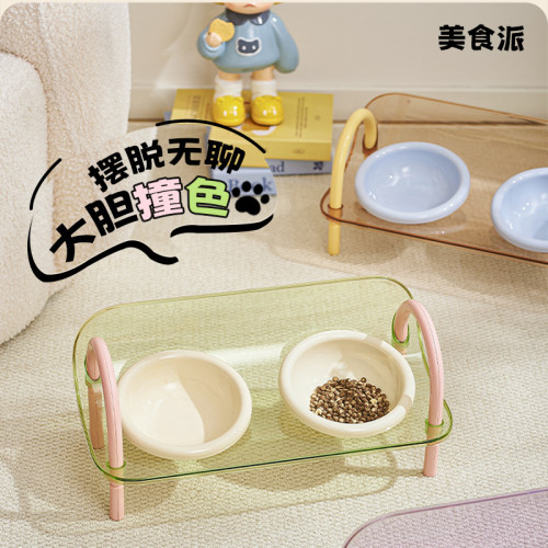 嚴選雙碗食品級塑膠護頸貓碗可調節狗碗寵物貓咪防打繙寵物用品