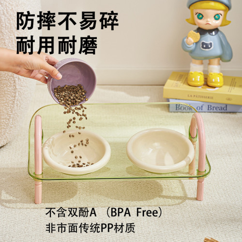 嚴選雙碗食品級塑膠護頸貓碗可調節狗碗寵物貓咪防打繙寵物用品