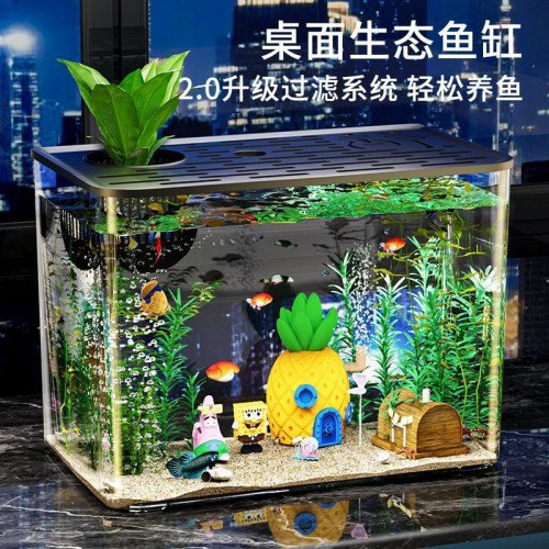 魚缸水族箱客廳桌面造景室內落地式網紅一體成型缸透明辦公室家用