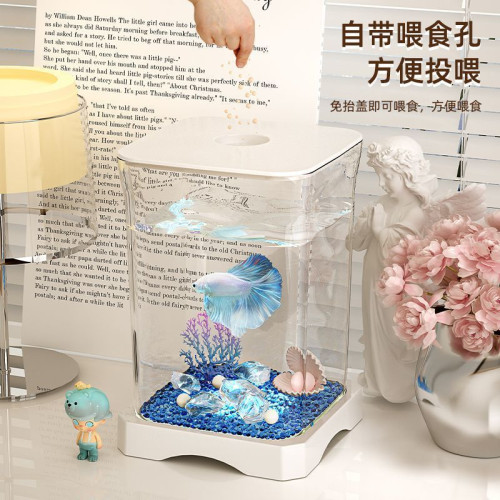 創意鬭魚生態養魚缸收納缸小型網紅造景桌面觀賞小夜燈小魚缸衣箱