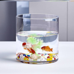 直筒玻璃水族魚缸小型圓形圓柱透明創意金魚缸家用客廳辦公室造景