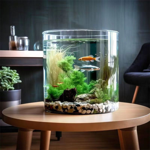 直筒玻璃水族魚缸小型圓形圓柱透明創意金魚缸家用客廳辦公室造景