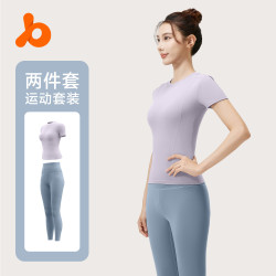 聚衣堂夏季修身瑜伽服跑步健身運動上衣純色短袖短褲兩件套女