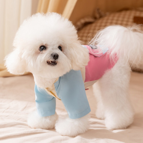 狗狗沖鋒衣秋冬季薄款保暖小型犬比熊牽引連帽兩腳衣寵物小狗衣服