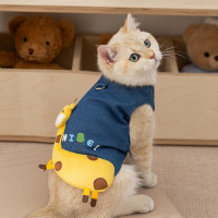 秋冬季貓衣服立體小鹿牛仔可牽引薄絨小型犬泰迪馬甲狗狗寵物服裝