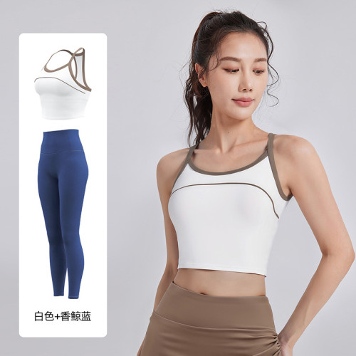 聚衣堂撞色線感運動套裝一體杯美背防震運動瑜伽套裝女