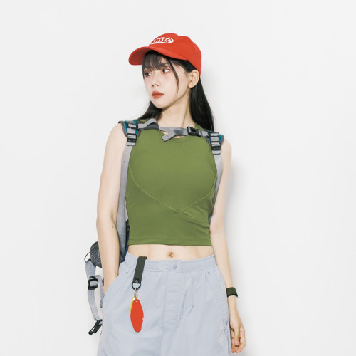 嚴選美式復古帶胸墊瑜伽背心女夏季健身文胸跑步無袖彈力運動內衣