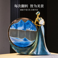 高級藍色樹脂舞女流沙畫擺件創意藝術沙漏客廳酒櫃電視櫃裝飾品