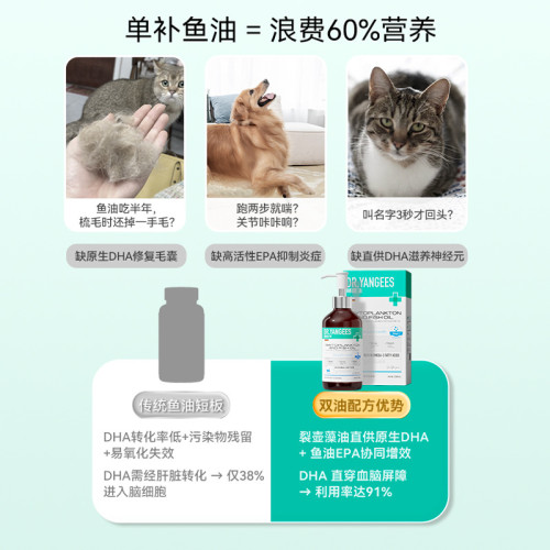 楊醫生寵物貓用貓咪狗狗用美毛亮毛專用卵磷脂238ml裂壺藻鮷魚油