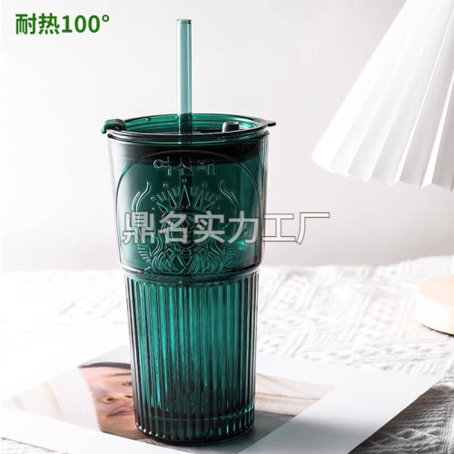 風墨綠色女咖啡杯高顔值玻璃杯帶吸管大容量喝水杯2025新款升級 風墨綠色女咖啡杯高顔值玻璃杯帶吸管大容量喝水杯2025新款升級