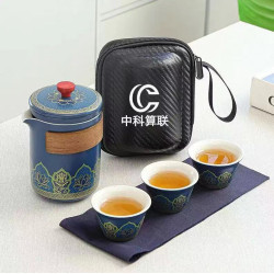 旅行茶具古韻快客套裝一壺三杯膠囊包戶外可攜式快客杯