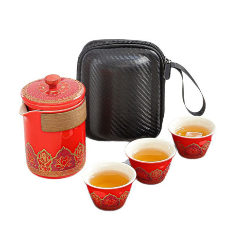 旅行茶具古韻快客套裝一壺三杯膠囊包戶外可攜式快客杯 旅行茶具古韻快客套裝一壺三杯膠囊包戶外可攜式快客杯