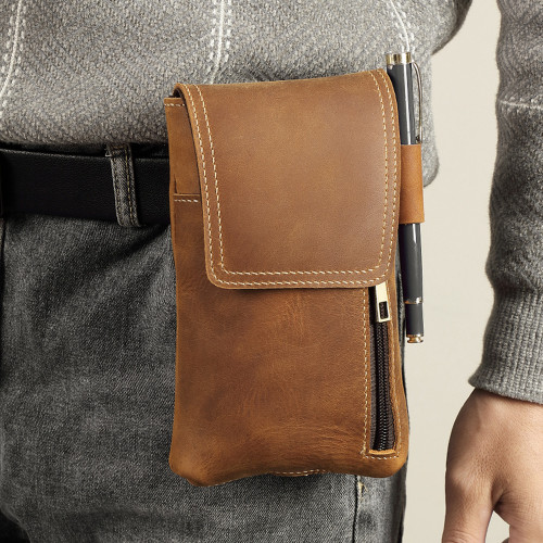 歐美頭層牛皮男士小腰包復古多功能磁吸手機掛包戶外收納包袋 歐美頭層牛皮男士小腰包復古多功能磁吸手機掛包戶外收納包袋