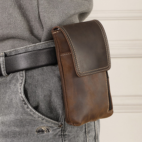 歐美頭層牛皮男士小腰包復古多功能磁吸手機掛包戶外收納包袋 歐美頭層牛皮男士小腰包復古多功能磁吸手機掛包戶外收納包袋