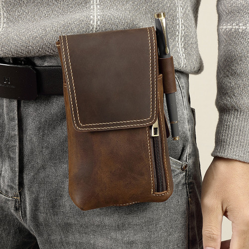 歐美頭層牛皮男士小腰包復古多功能磁吸手機掛包戶外收納包袋 歐美頭層牛皮男士小腰包復古多功能磁吸手機掛包戶外收納包袋