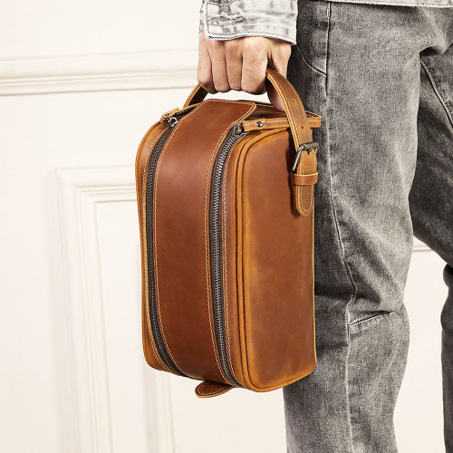 復古瘋馬皮洗漱包多功能戶外收納包頭層牛皮男士手拿包手提包 復古瘋馬皮洗漱包多功能戶外收納包頭層牛皮男士手拿包手提包