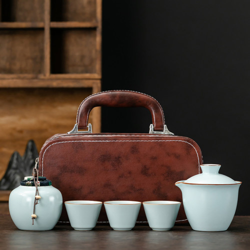 汝窰素雅纏枝蓮可攜式旅行茶具套裝簡約泡茶商務活動禮品 汝窰素雅纏枝蓮可攜式旅行茶具套裝簡約泡茶商務活動禮品