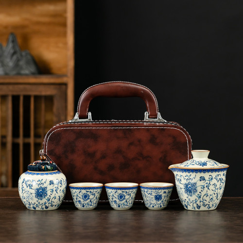 汝窰素雅纏枝蓮可攜式旅行茶具套裝簡約泡茶商務活動禮品 汝窰素雅纏枝蓮可攜式旅行茶具套裝簡約泡茶商務活動禮品