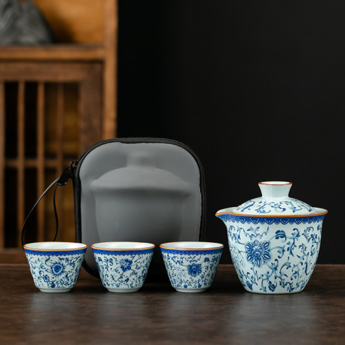 汝窰素雅纏枝蓮可攜式旅行茶具套裝簡約泡茶商務活動禮品 汝窰素雅纏枝蓮可攜式旅行茶具套裝簡約泡茶商務活動禮品
