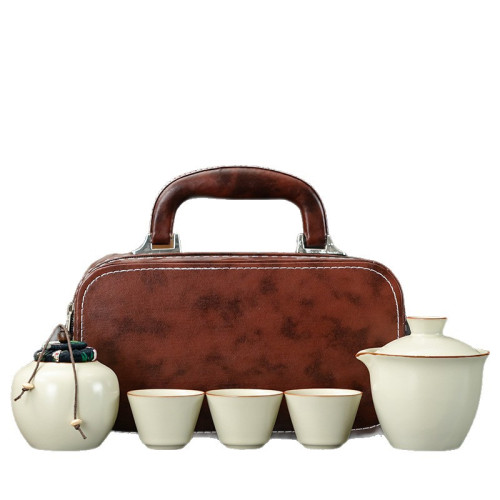 汝窰素雅纏枝蓮可攜式旅行茶具套裝簡約泡茶商務活動禮品 汝窰素雅纏枝蓮可攜式旅行茶具套裝簡約泡茶商務活動禮品