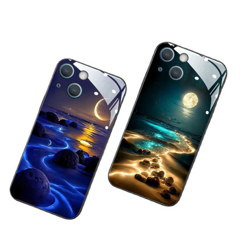 適用蘋果14pro手機殼13來電發光16新款iphone17海灘月海15plus潮
