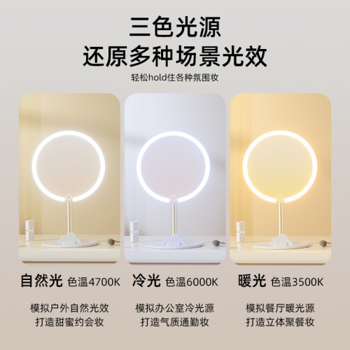 led化妝鏡帶燈家用鏡子辦公室桌上型桌面梳妝鏡學生宿舍可攜式高清鏡