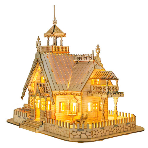 JG木質拼圖玩具3D立體jigsaw puzzle木製房屋模型diy拼裝別墅
