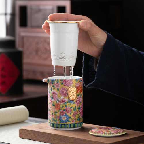 可攜式旅行茶具小套裝戶外簡易泡茶壺茶杯琺瑯彩國潮風露營快客杯 可攜式旅行茶具小套裝戶外簡易泡茶壺茶杯琺瑯彩國潮風露營快客杯