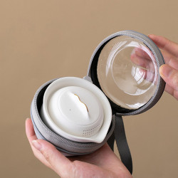 陶瓷旅行茶具小套裝可攜式快客杯一壺三杯戶外喝茶隨身包