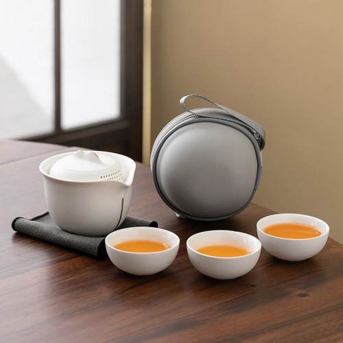 陶瓷旅行茶具小套裝可攜式快客杯一壺三杯戶外喝茶隨身包 陶瓷旅行茶具小套裝可攜式快客杯一壺三杯戶外喝茶隨身包
