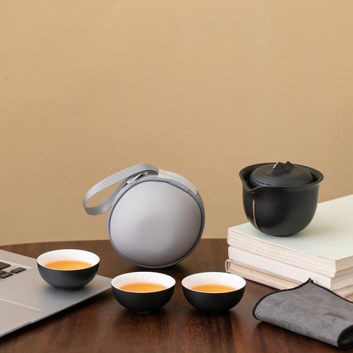 陶瓷旅行茶具小套裝可攜式快客杯一壺三杯戶外喝茶隨身包 陶瓷旅行茶具小套裝可攜式快客杯一壺三杯戶外喝茶隨身包
