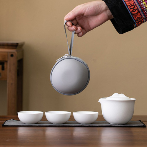 陶瓷旅行茶具小套裝可攜式快客杯一壺三杯戶外喝茶隨身包 陶瓷旅行茶具小套裝可攜式快客杯一壺三杯戶外喝茶隨身包