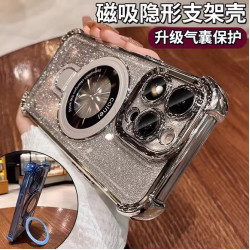 四角氣囊適用蘋果16透明手機殼iPhone17優盾磁吸支架閃粉保護套14