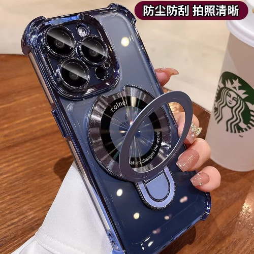 金屬磁吸支架適用蘋果17promax手機殼四角防摔15pro電鍍太空殼14