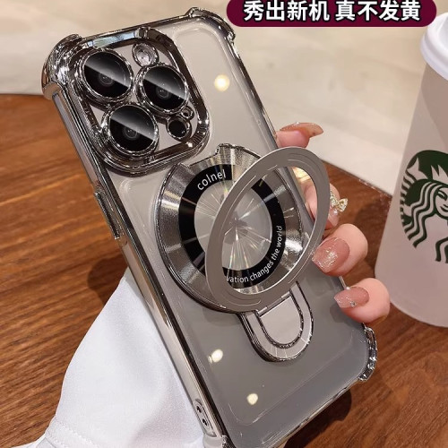 金屬磁吸支架適用蘋果17promax手機殼四角防摔15pro電鍍太空殼14