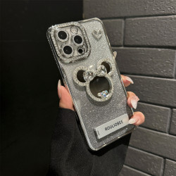 閃粉鏡子支架手機殼適用iphone17promax蘋果16邊框鑲鑽14帶鏡頭膜